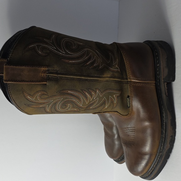 Laredo Mens(7.5D)Leather Waterproof Western Style Pull On Work Boots-Tan Distre - Picture 3 of 13